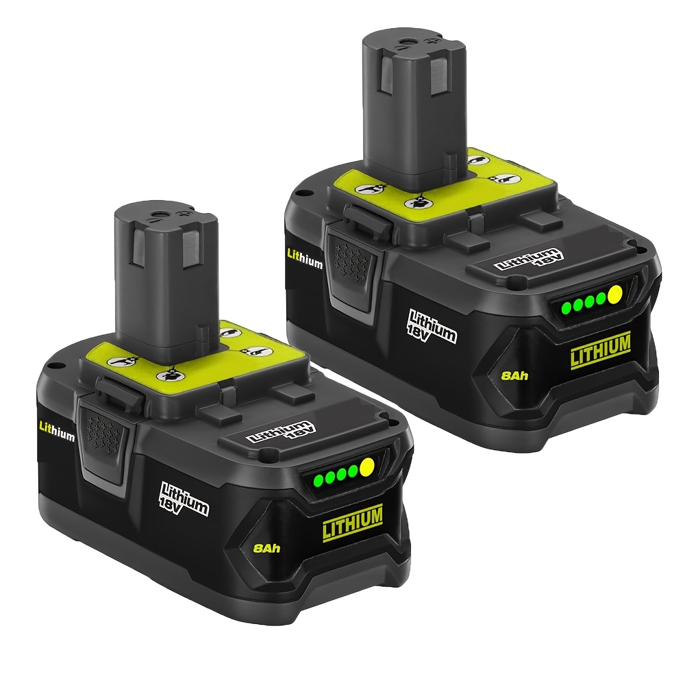 Image of 1/2/4 Pack P108 8.0ah 18v Battery For Ryobi 18v One+ Battery Replacement P108 P104 P105 P107 P109 P122 Cordless Tool Batteries With Indicator