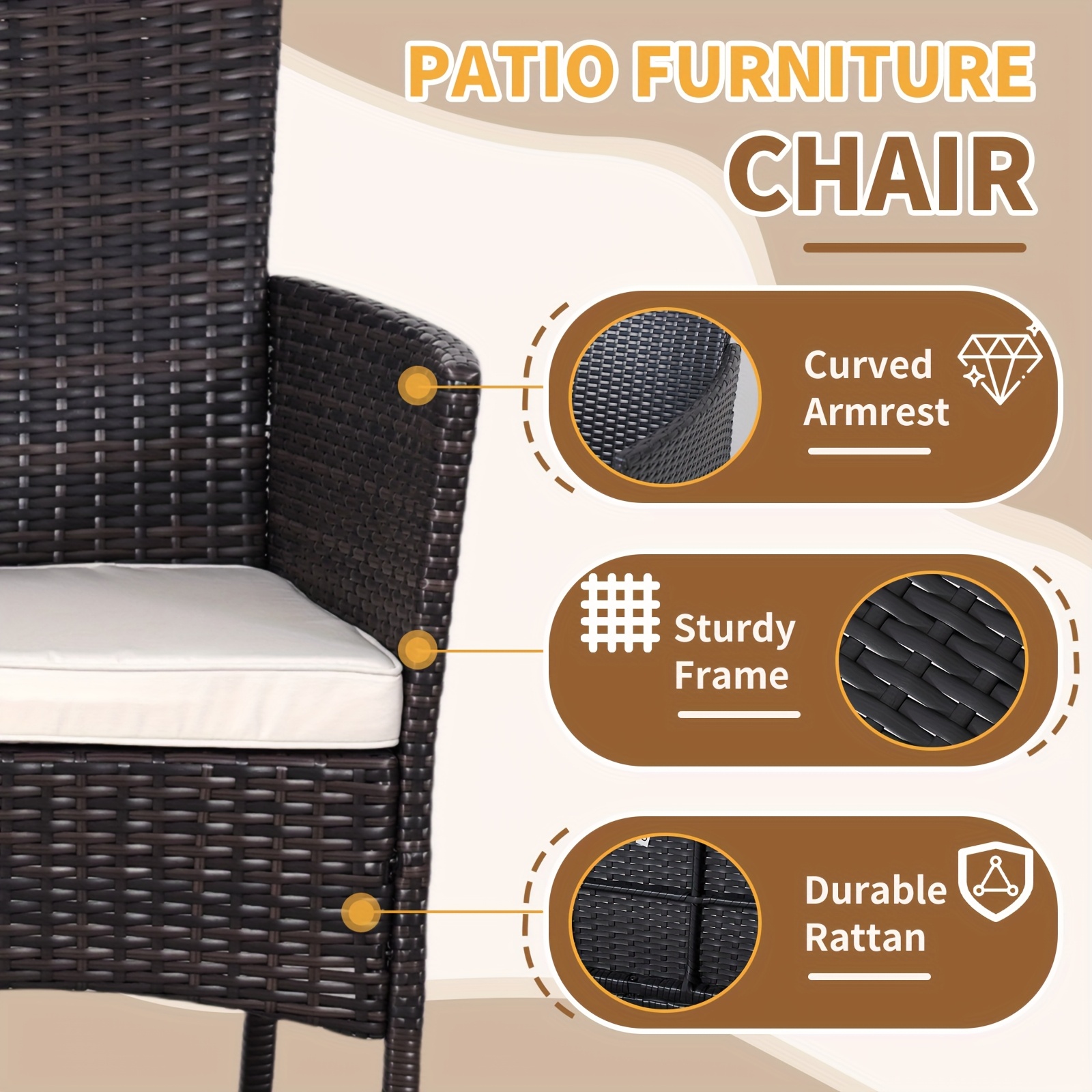 Outdoor Chair Set 3pcs, Waterproof,, UV, Wear-Resistant PE Rattan, Handmade, Modern Simple Courtyard Furniture, Suitable for Patio, Villa, Balcony, Tavern, Swimming Pool