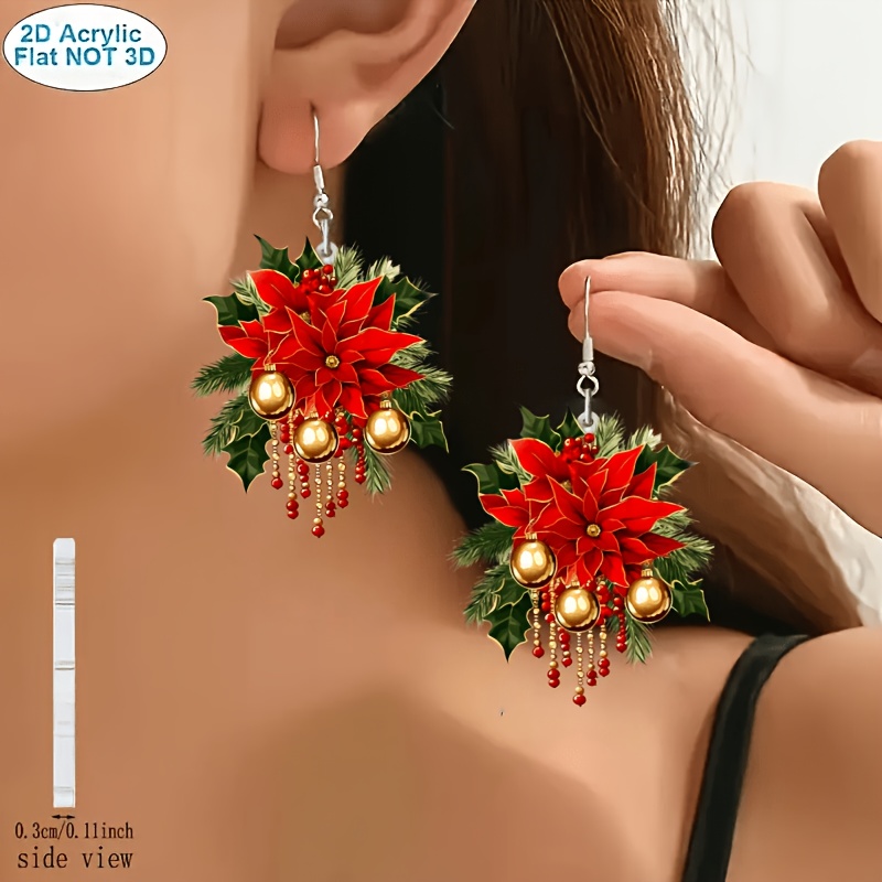 2D Flat Versatile Acrylic Pendant Earrings with Gilded Sacred Red Design