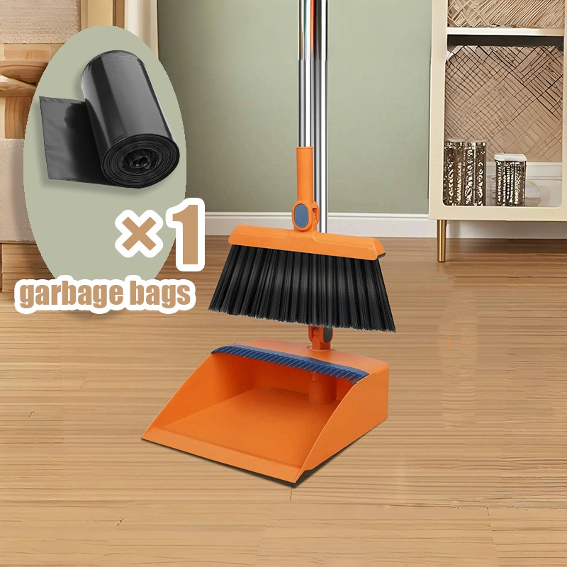 [sturdy broom set] collapsible stainless steel handle indoor broom and dustpan set | soft bristles for hard floors | for home, kitchen, room, office living room essential cleaning products, practical sweeping kit, home cleaning tools, spacesaving set, lightweight broom, durable construction, floor sweeper, office cleaners, cleaning essentials Product details 2