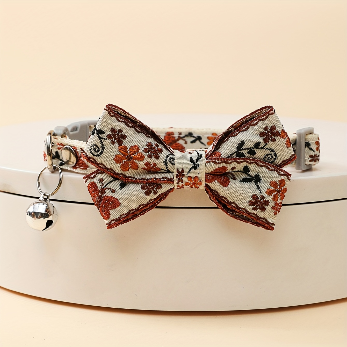Image of 1pc Embroidered Flower Double Layer Bow Pet Collar , Cat Or Dog Collar Suitable For Small Dogs Or Kittens As Decorative Necklace Or Bow Tie