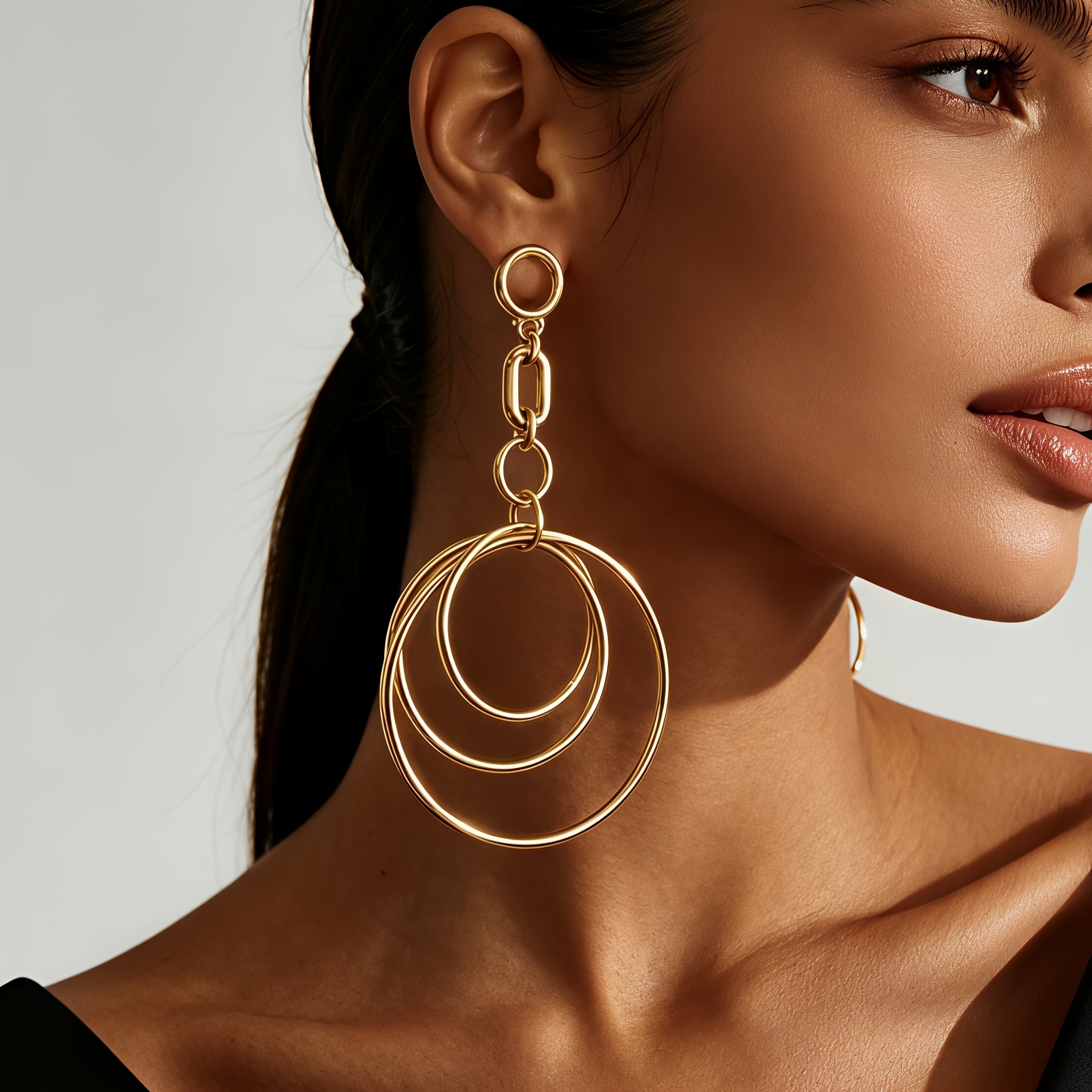 Women's Chain Effect Stacked Circle Long Pendant Earrings