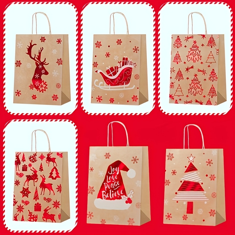 

6pcs Paper Christmas Gift Bags With Handles, Wrapping Gifts For , Christmas , Christmas Eve And New Year Gift Wrapping Supplies