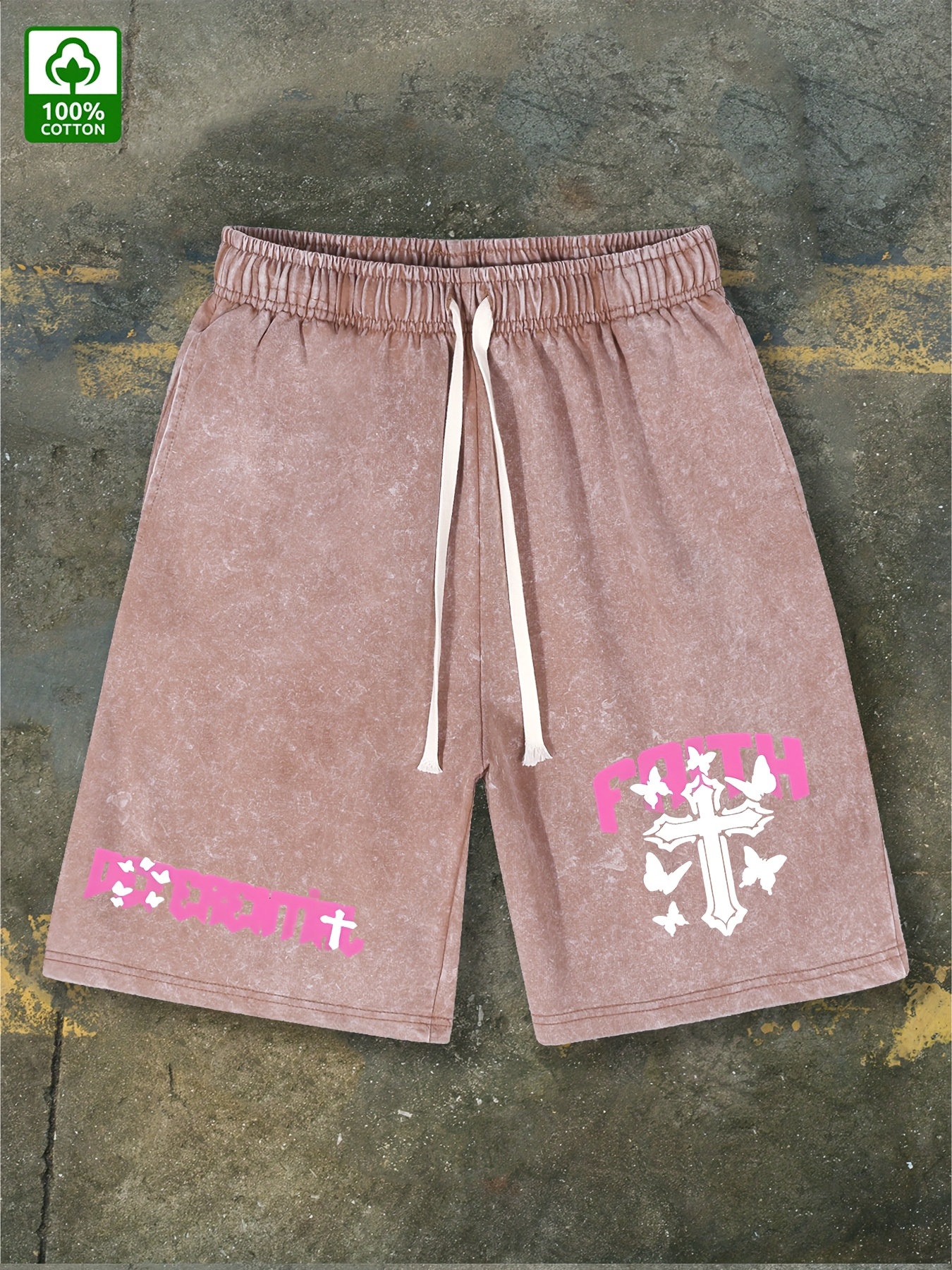 Pair *'s Retro Street Style Cotton Shorts with Cross Print, Loose Fit  *-* Casual Shorts for Outdoor Leisure and Golf, Machine