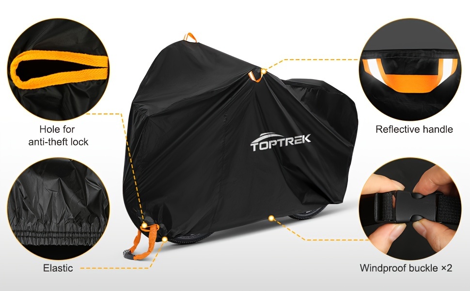 Toptrek Bicycle Cover, Fits 3 Bikes, 210D Oxford Cloth Bike Garage Outdoor Cover, 219.99 X 119.99 X 110.01cm, High-Quality Protective Cover with Lock Eyelets, UV-Resistant and Tear-Proof