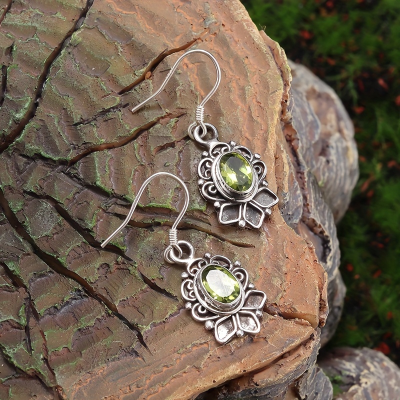 Men's Minimalist Green Stone Zinc Earrings