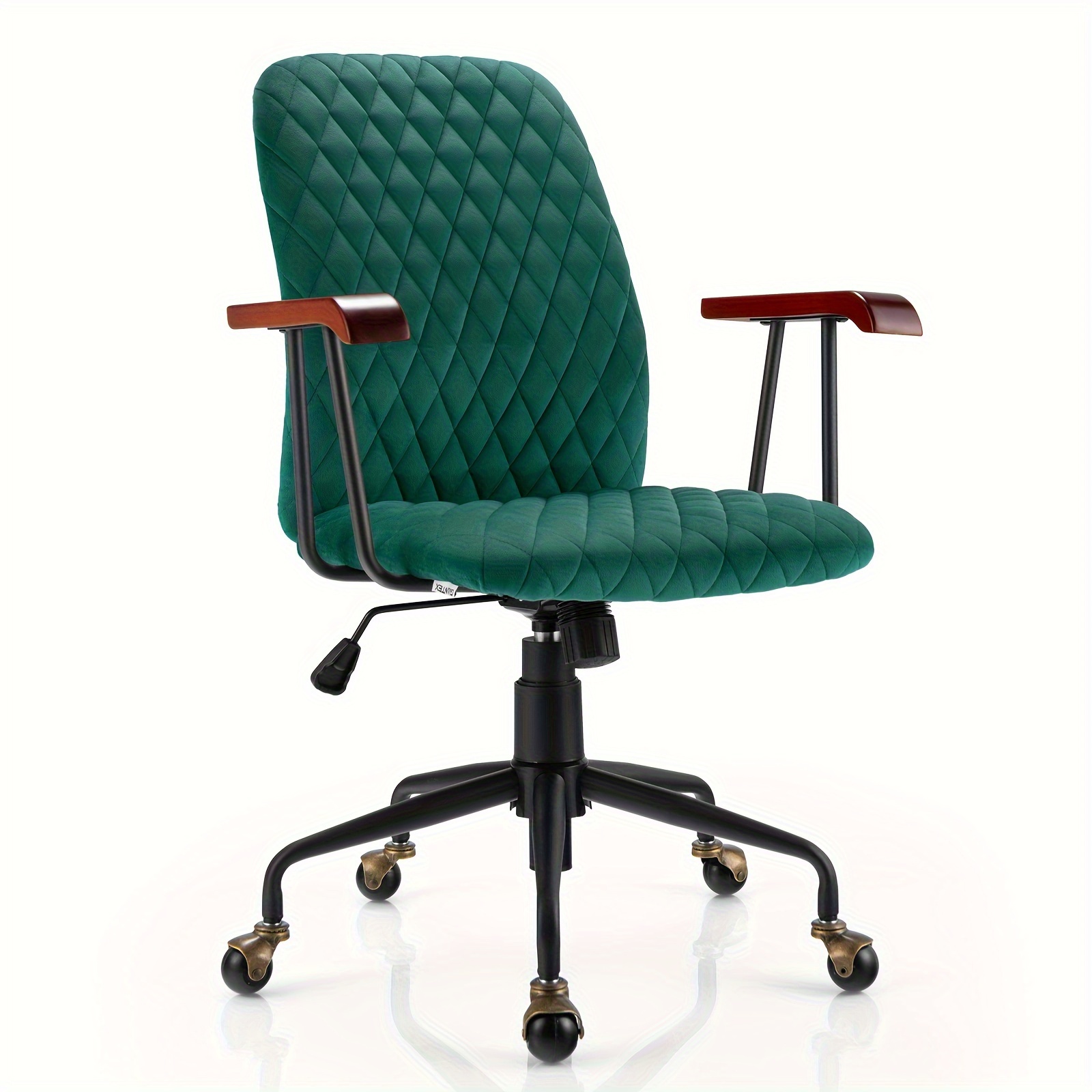 

Costway Velvet Home Office Chair Swivel Adjustable Task Chair W/ Wooden Armrest Green
