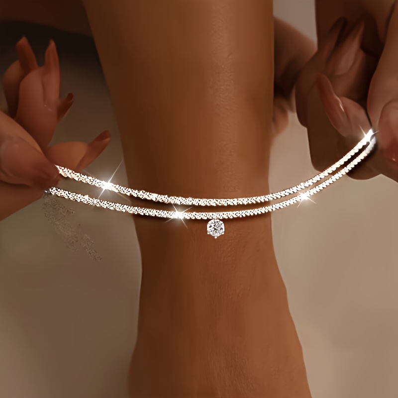 TEMU Sparkling Six-claw Anklet, Summer Beach Waterproof Foot Jewelry, Suitable For Daily Parties, Banquets, And Dates, An Elegant Choice,