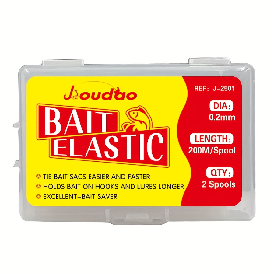 Image of 2 Pieces Of Elastic Fishing A Box, Made Of Nylon, 0.2 Mm Thick, With A Total Length Of 656 Feet Per Spool. This Clear, Stretchy Bait String Is Designed To Keep Bait Secure