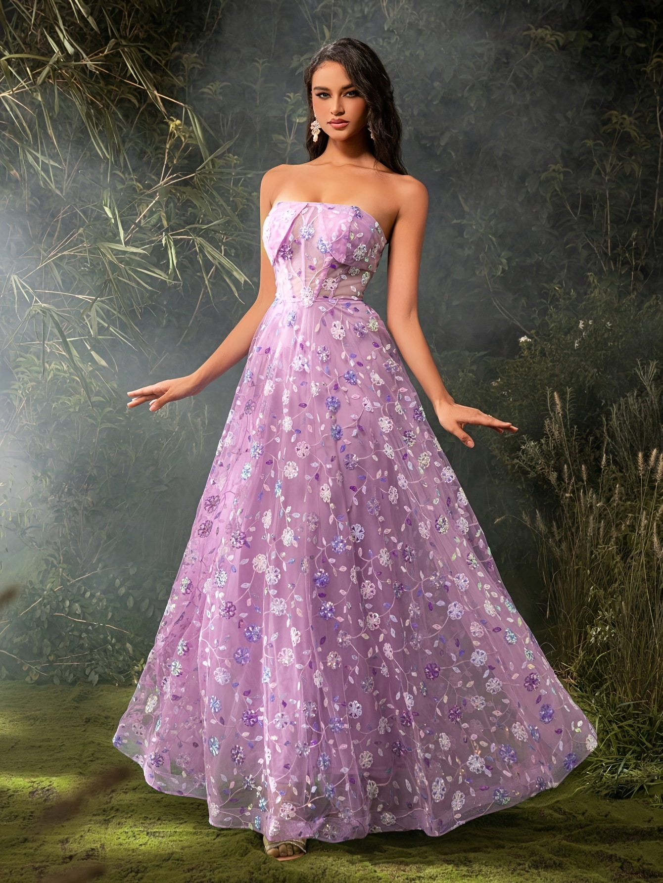 knee length dresses for ladies Embroidered Sheer Top Sleeveless Mesh Long Dress GLGL2890