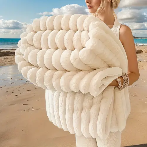 luxurious double sided rabbit fur throw blanket soft warm striped flannel cozy for office camping sofa machine washable polyester perfect christmas gift cute blanket