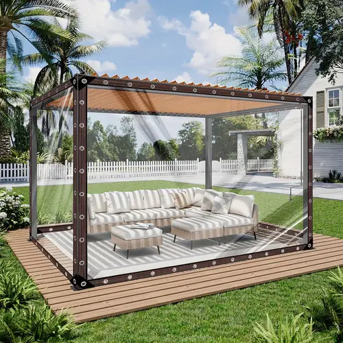 heavy duty transparent pvc tarpaulin cover waterproof windproof 130 gsm 0 14mm thickness with reinforced edges and eyelets multi use for gazebos patios garden furniture boats firewood storage 5m rope protection tarps heavy duty waterproof