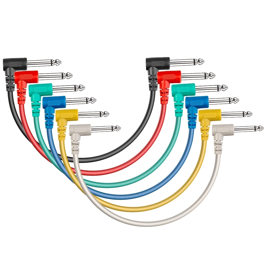 TEMU (6pcs) 6pcs Of 8-inch Guitar Jumper, Guitar Pedal Cable, 1/4 "ts Right-angle Instrument Cable, And Durable Electric .