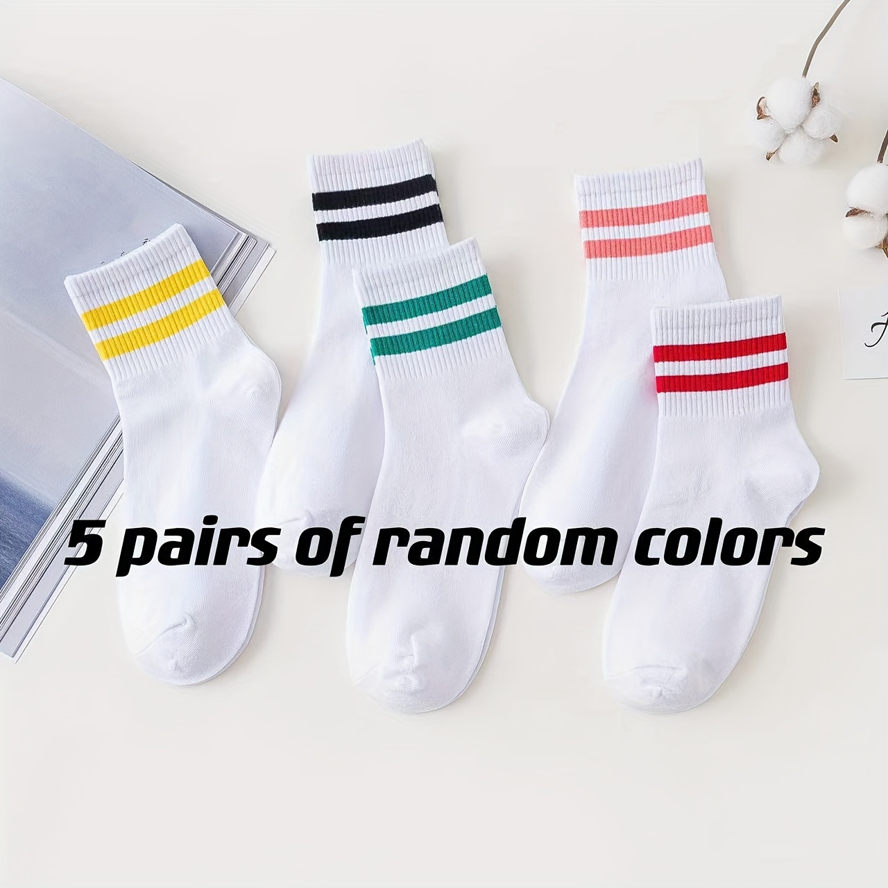 

5 Pairs/pack Stripes Pattern Anklet Sock, Preppy Style Kawaii Quarter Comfortable Sports Socks, Women's Socks