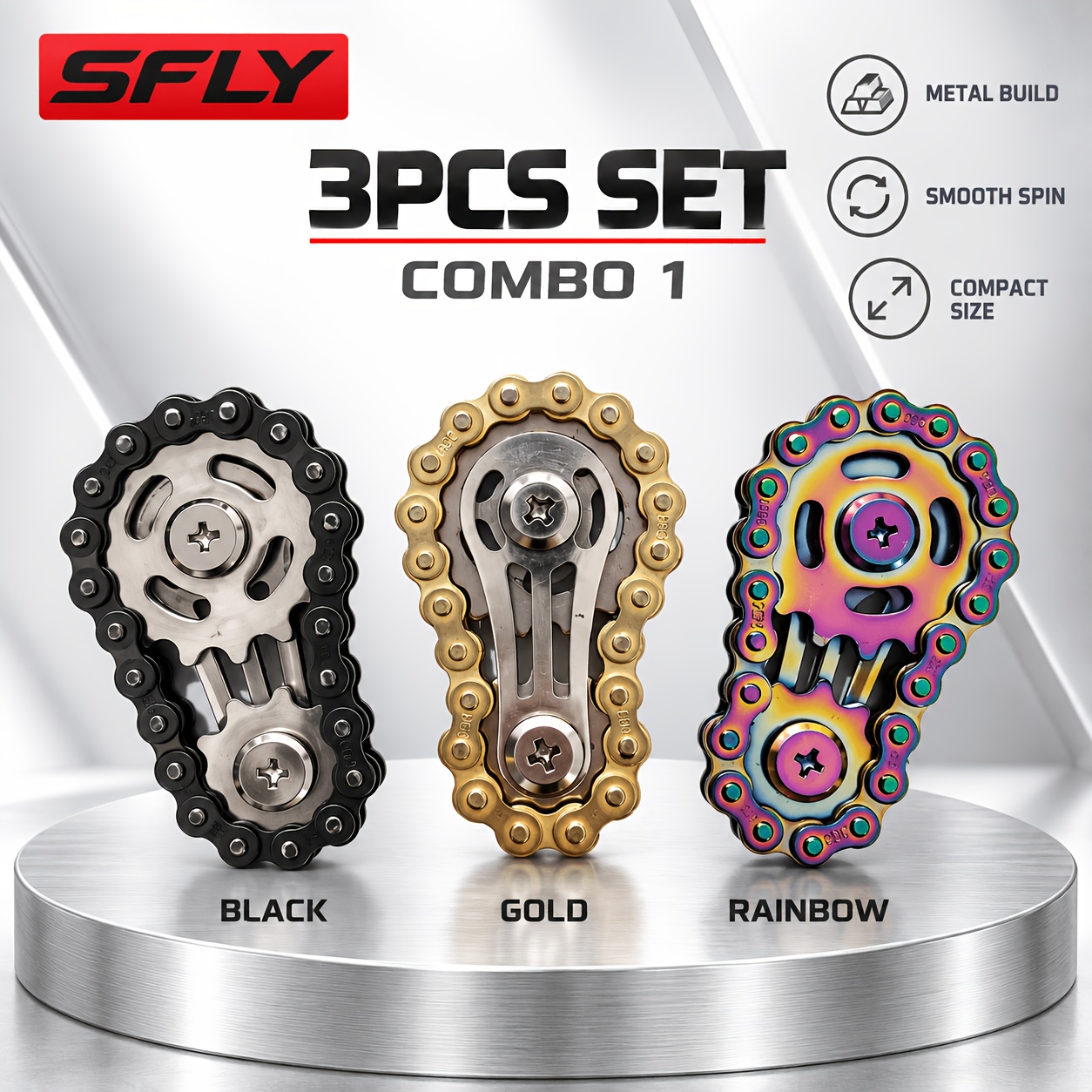 TEMU -iridescent 3pcs/4pcs Set Metal Chain Gear Rotating Toy, Portable Mechanical Handheld Toy, Suitable For Birthday Gifts, Halloween, Christmas