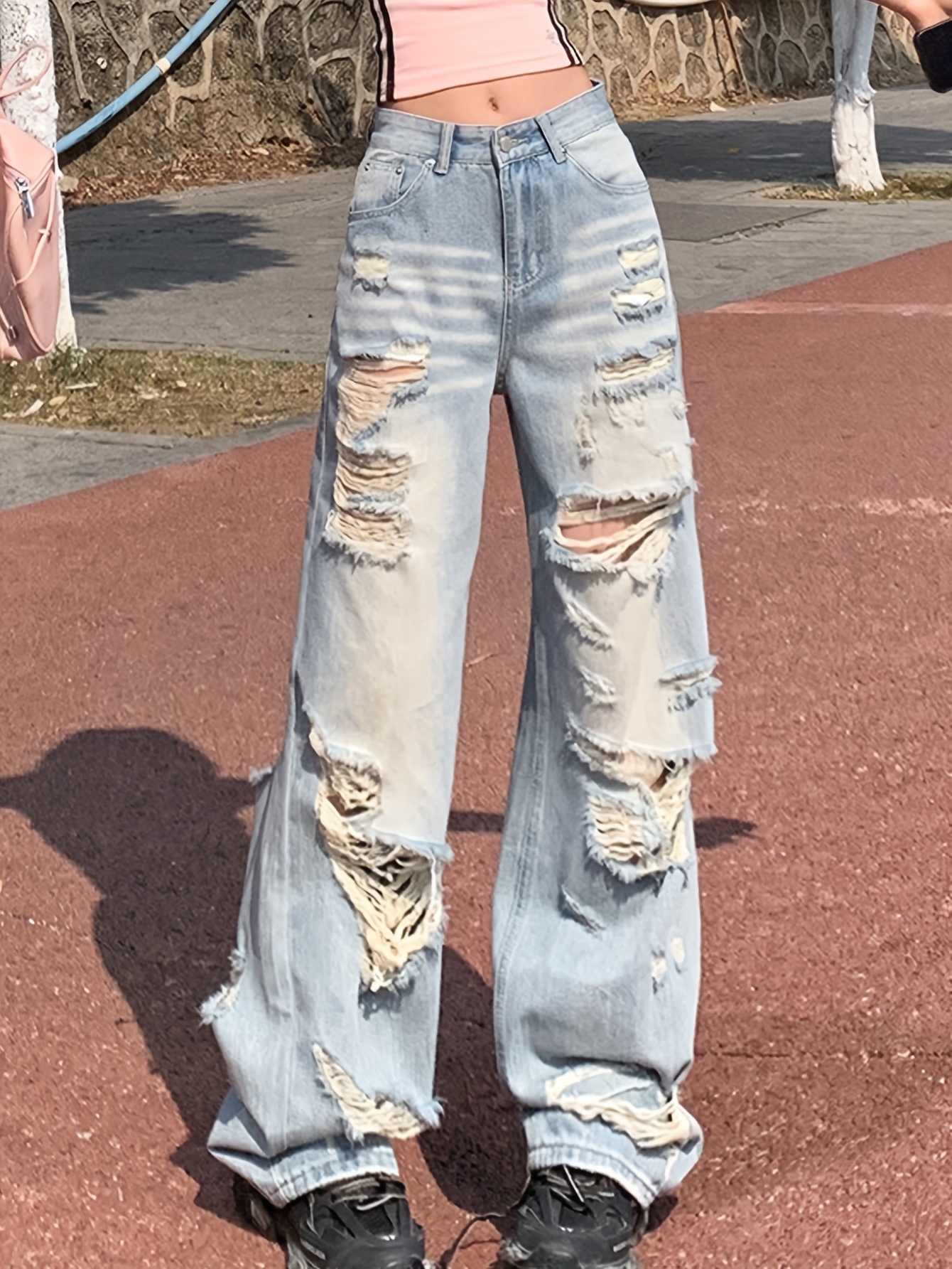 BLESSÜ BU STRIPE BAGGY DENIM PANTS BLACK BLESS Ü online store 【 BU damage baggy denim pants 】 size