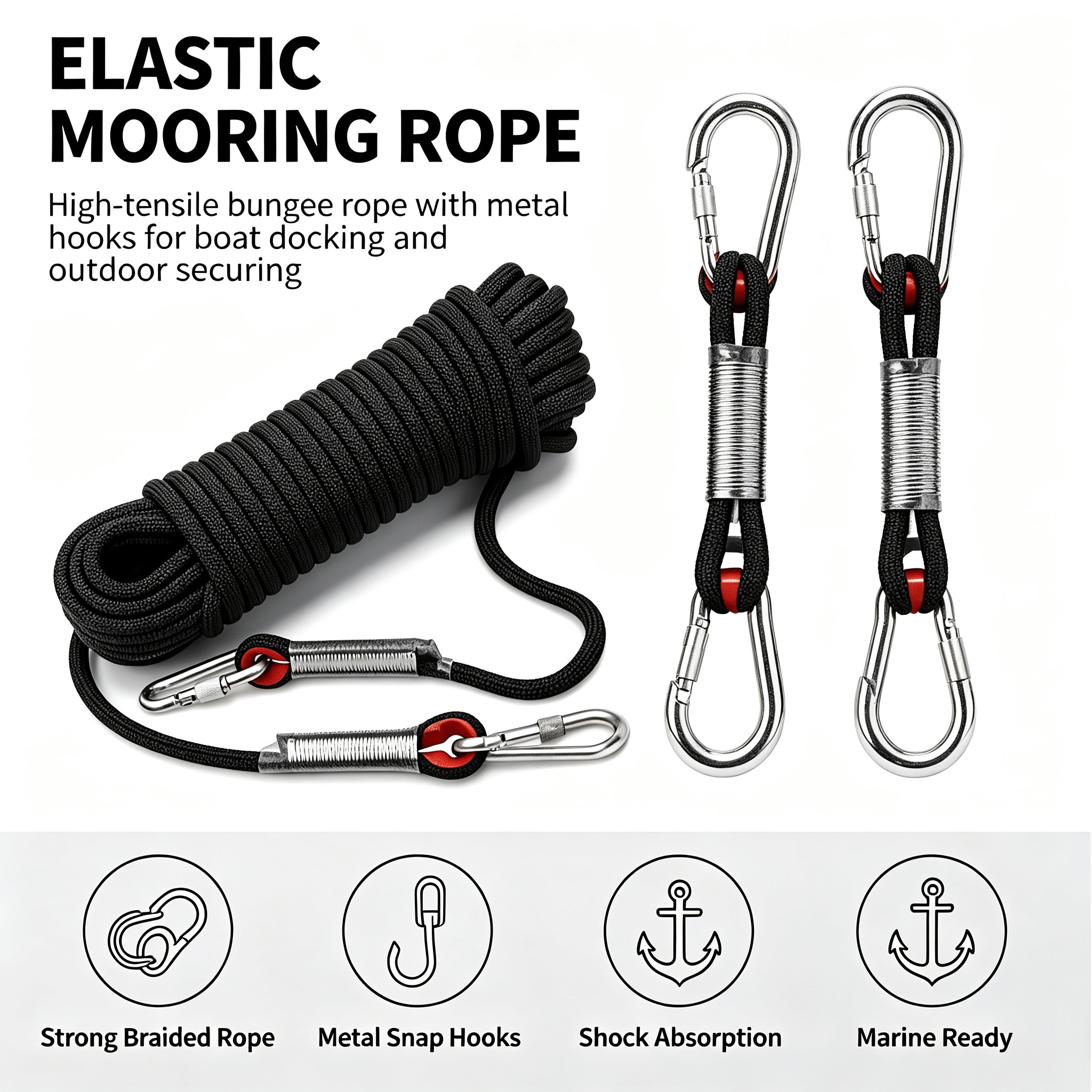 8mm Thickened Mooring Rope with Hooks on Both Ends
