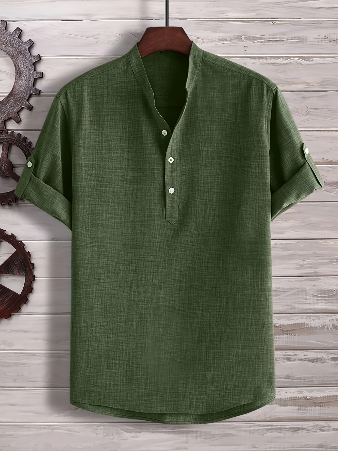 Men's Solid Color Henley Collar Short Sleeve Shirt, PLUS SIZE
