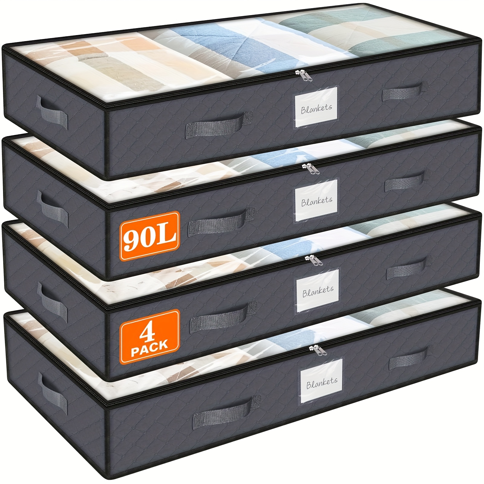 TEMU Contenants de rangement sous le lit 90L, lot de 4 organisateurs de placard et de rangement extra larges, sacs de rangement pliables sous le lit