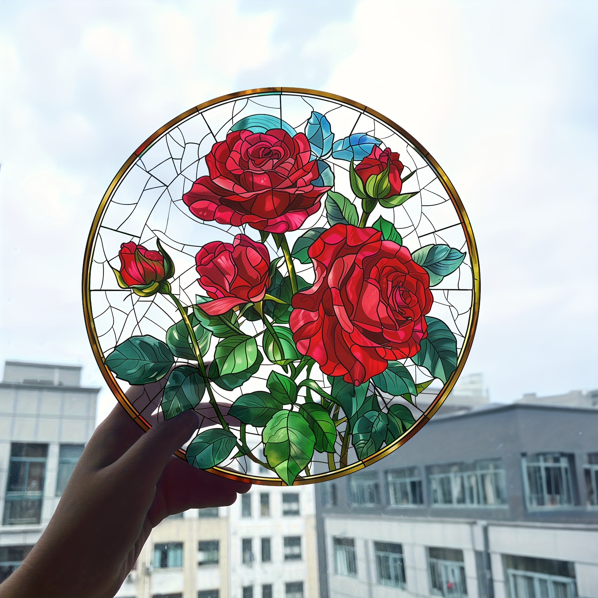 Classic Red Rose Stained Glass Style Acrylic Decorative Sign - Temu