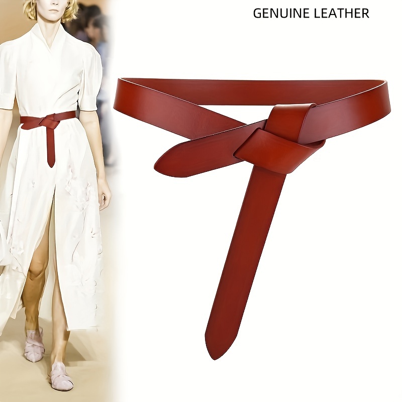 

Trendy Simple Knotted Leather Belt Solid Color Thin Belts Classic Decorative Waistband Elegant Dress Coat Girdle For Women