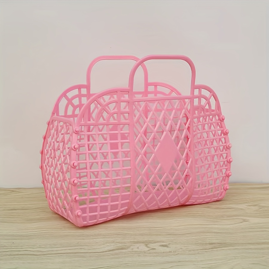 Image of 1pc/3pcs Collapsible Plastic Storage Basket Bag, Casual Cosmetic Organizer With Dual Handles Design, Easy-to- Wash Beach Bag - Free And Lightweight Multi-functional Accessory Bag, Shelf Baskets