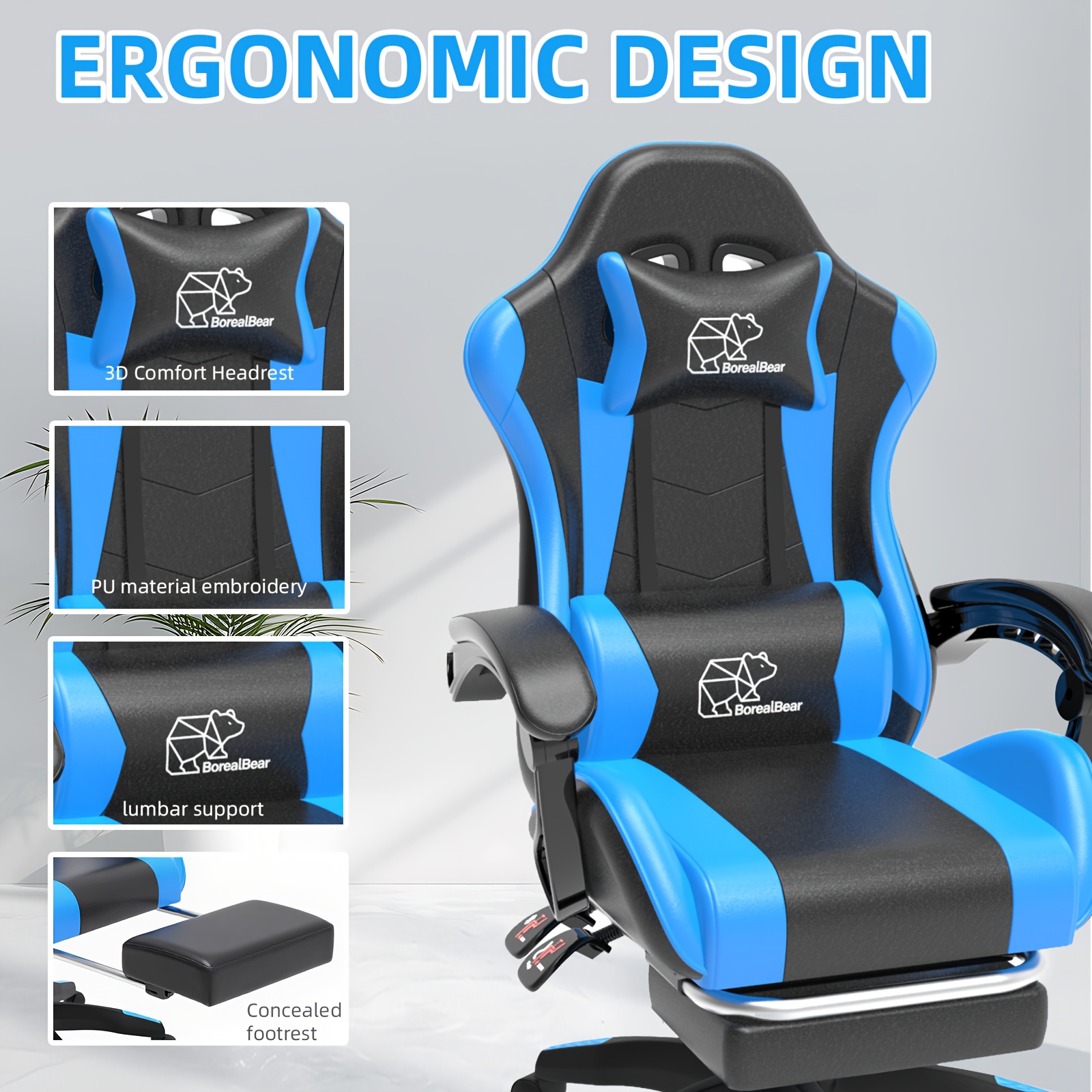 1pc Heavy-Duty Manual Recline E-Sports Chair Suitable for Adults & - Adjustable Footrest/Lumbar Support Gaming Desk Chair with Fixed Armrests, High-Padding Ergonomic Seat for Home Office Computer Chair, Modern for Home and Office Use