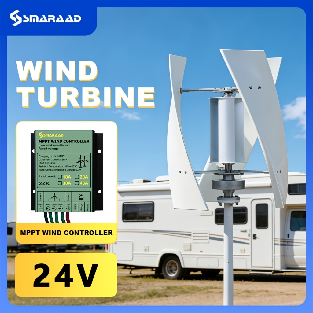 Image of Household Vertical Axis Wind Turbine, 3 With Inner Air Duct, 12v/24v, Free Mppt Controller. Suitable For Rvs, Roofs, Street Lighting, Etc. , Fast Delivery.