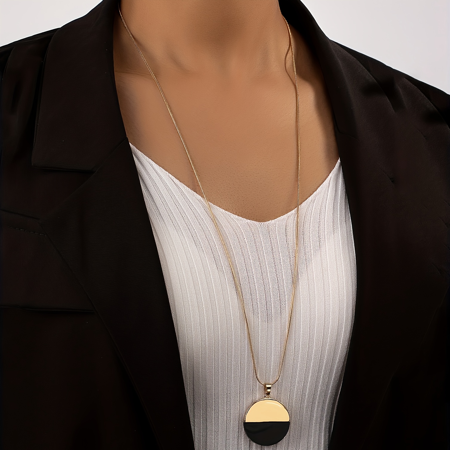 Image of 1 Minimalist, Stylish, And Unique Round Black Color- Long Women's Necklace Pendant, Suitable For Parties, Vacations, And Daily Wear