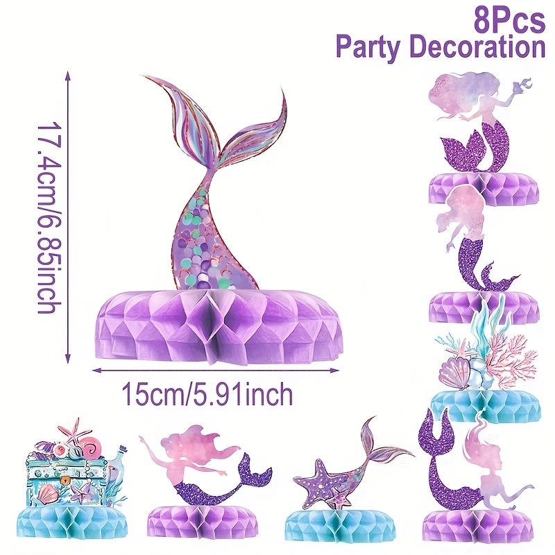 Image of Set Of 8, Purple Mermaid Table Decorations, Glittery Mermaid Tail Centerpieces For Under The Sea Theme, Perfect For Showers And Birthday Parties
