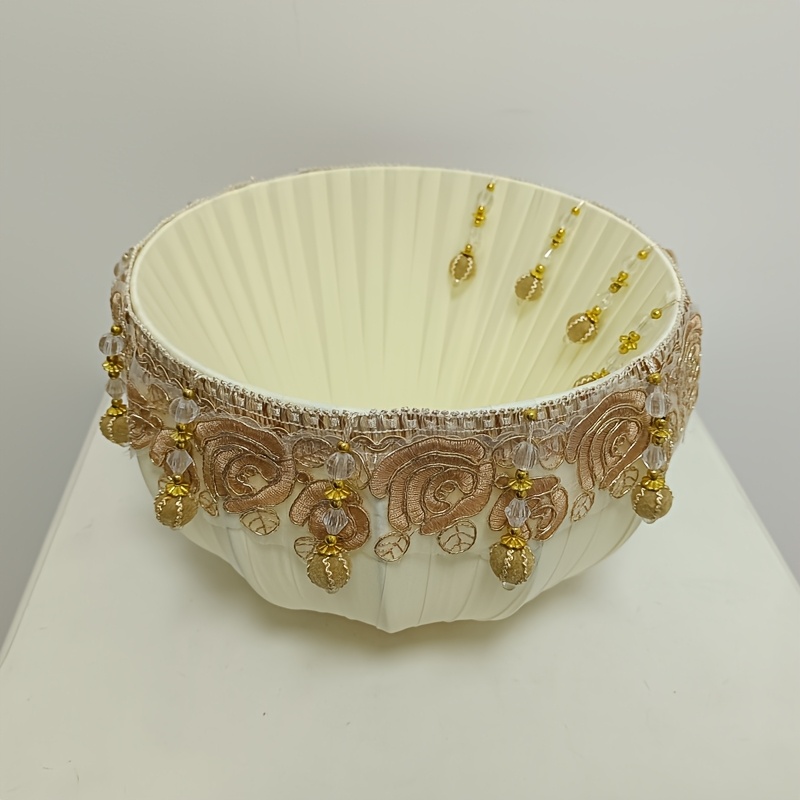 elegant cream and golden   chandelier shade with handcrafted rosette pendants modern   for   hanging lamp settings   accessory     details 10