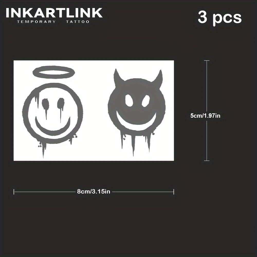 Inkartlink 3pcs Set: Semi-permanent Tattoos - & Demon Designs, Waterproof, Realistic Look, Plant-based Squalane