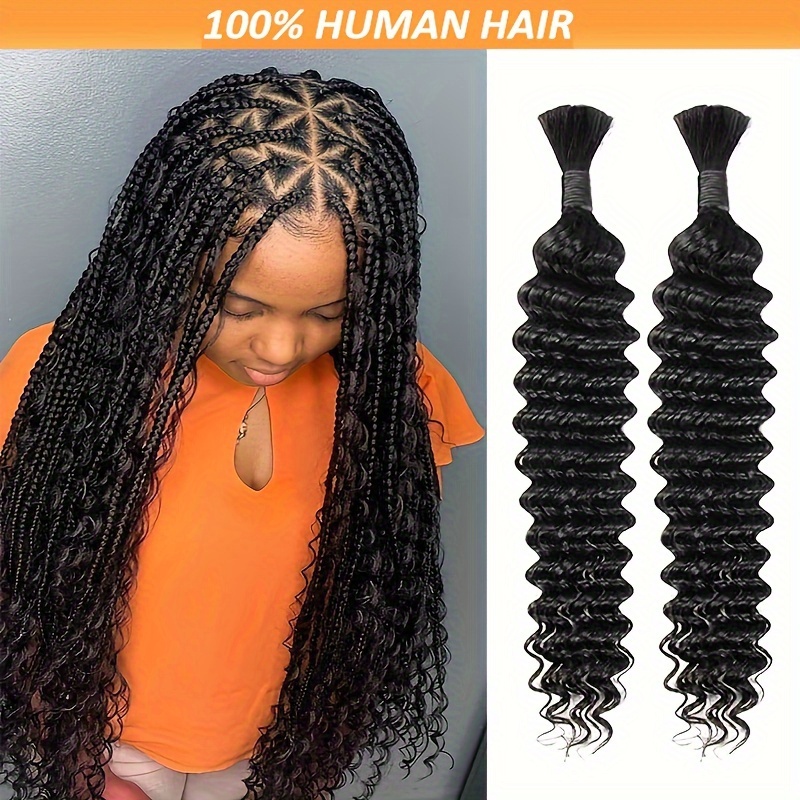 

Deep Wave Human Hair Extensions For Braiding - 100% Unprocessed Bulk Hair, No Weft, Double Bundle Pack 100g, Wet And For Micro Braids, Braidable Ponytail Hair For Women, All People - 18-28 Inch