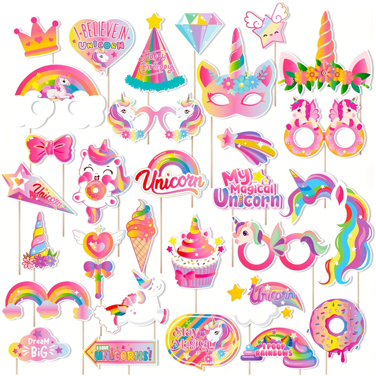 

Thirty Pieces Of Unicorn Theme Party Decorations, Photo Props, Birthday Party Glasses, Photo Props