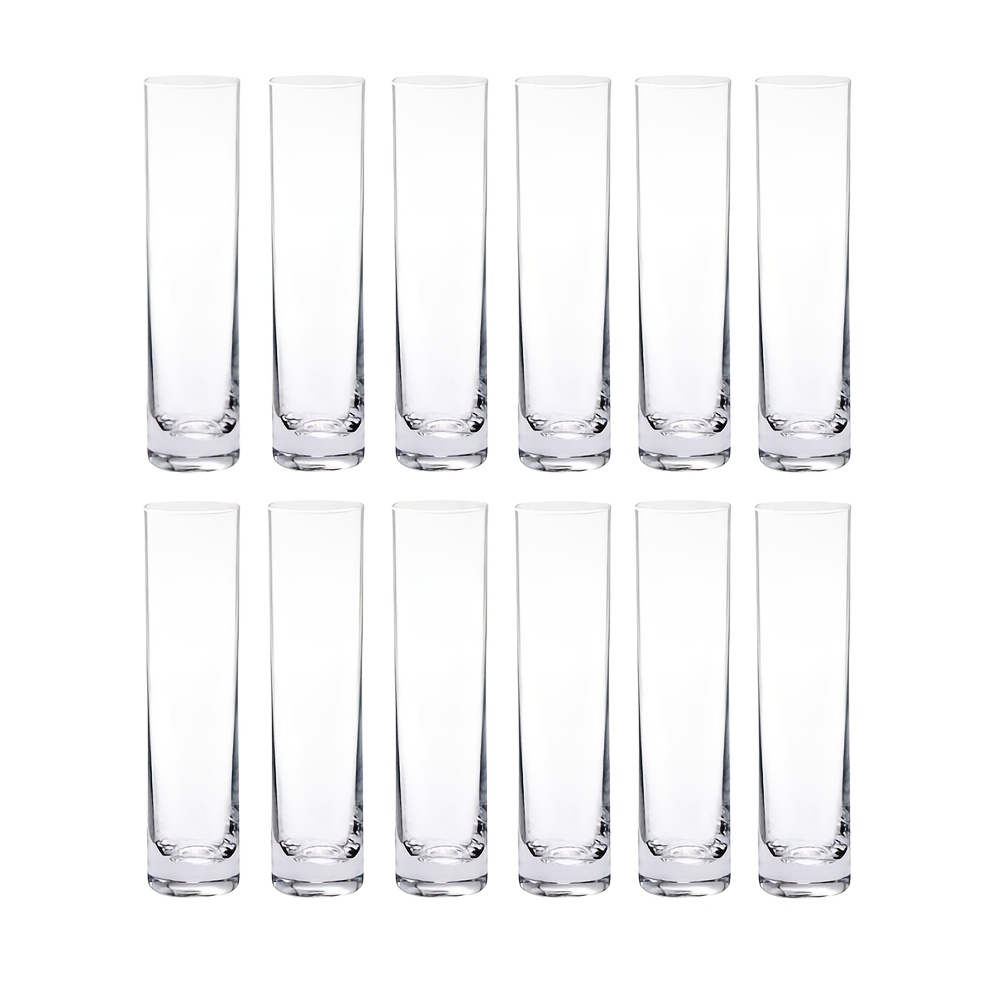 12pcs Glass Cylindrical Vases | 7/7.5-inch Transparent Small Vases, Handmade, Thick-bottomed, Ideal For Weddings And Dining Table Centerpieces, Contemporary Style