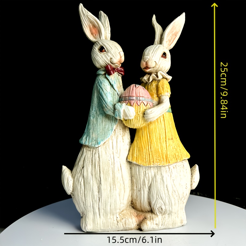 Resin Easter Bunny And Egg Statue - Garden Decor With Vibrant Colors, Outdoor & Tabletop Display In Easter Parks And Yards