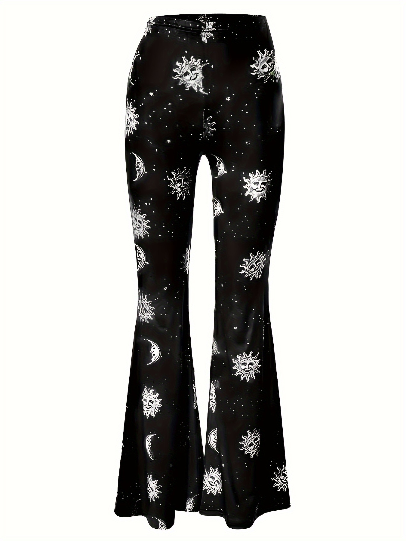 Sun Moon Print Flare Leg Pants Y2k High Waist Slim Pants - Temu Canada