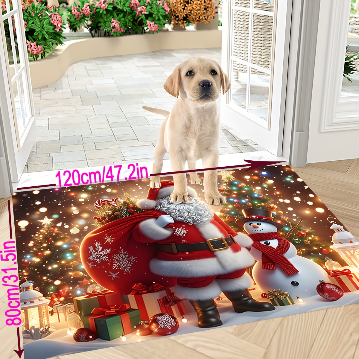 TEMU Tapis de sol 1 pièce à imprimé motif Père Noël, de neige et sapin de Noël pour entrée de maison, tapis de décoration pour ambiance de Noël à ,