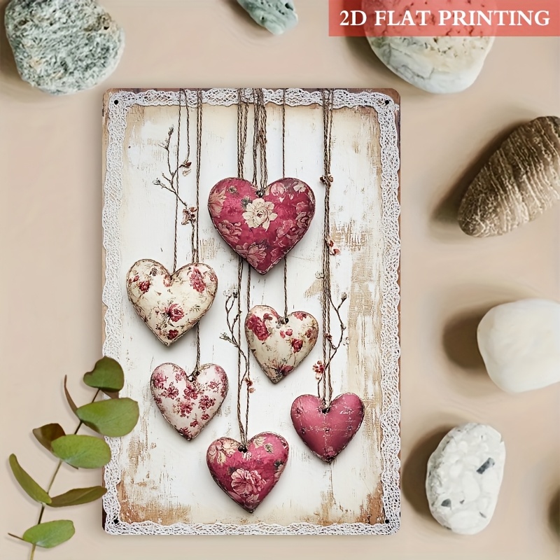 Image of 2d Flat Heart Plaque, 8x12 Inches Art Deco Plaque For Home Decor, Restaurant, Cafe, Valentine's Day, Anniversary, Garage, , Holiday Gift