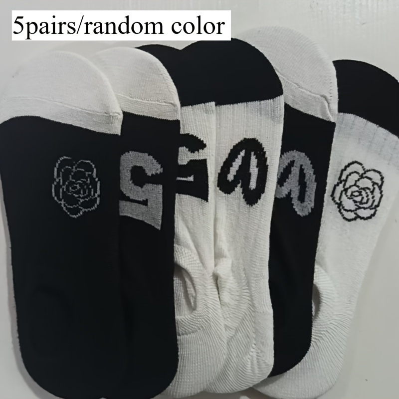 TEMU 5-pair Random Color Women's Invisible Ankle Socks, Breathable And Sweat-absorbent, Comfortable And Non-slip, /summer/autumn Style With Cute