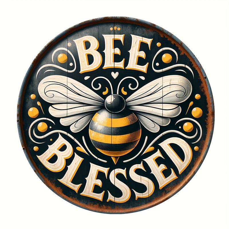 

1pc, Bee Vintage Blessing Sign, Hanging Plaques, Round Metal Aluminum Wall Decoration, Wall Room Home Restaurant Bar Cafe Door Patio Garage Decor, Waterproof, Dustproof