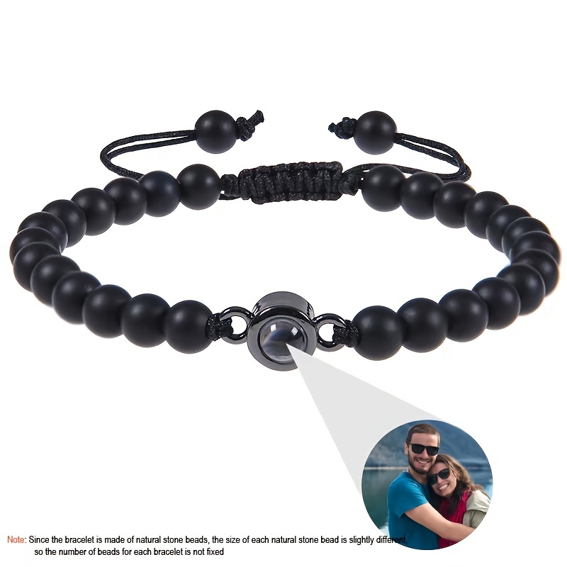Image of Customized Personalized Frosted Stone Photo Projection Bracelet, Customized Photo Projection Bracelet Festival Gifts