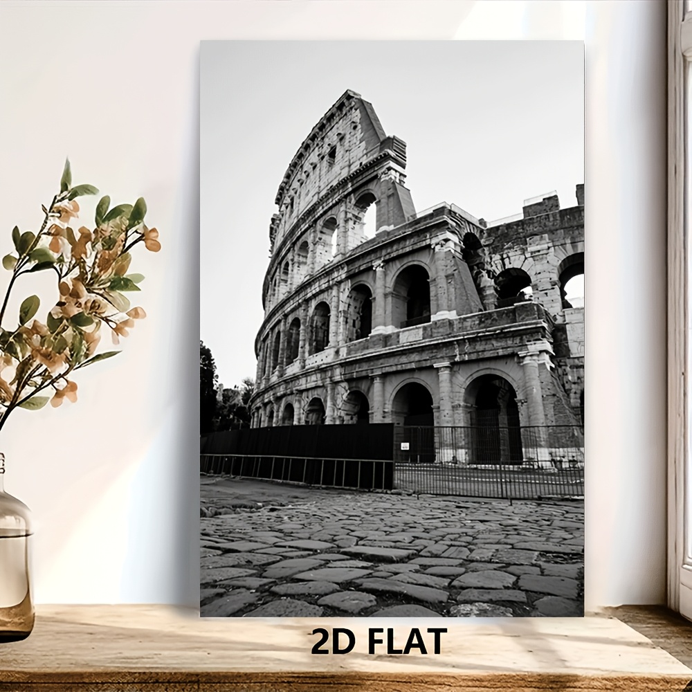 TEMU 2d Flat, Posters & Prints 2d Flat, 1pc Frameless Rome Italy Black & White Photo Print - Modern Minimalist Roman Wall Art, Flat Canvas For Home