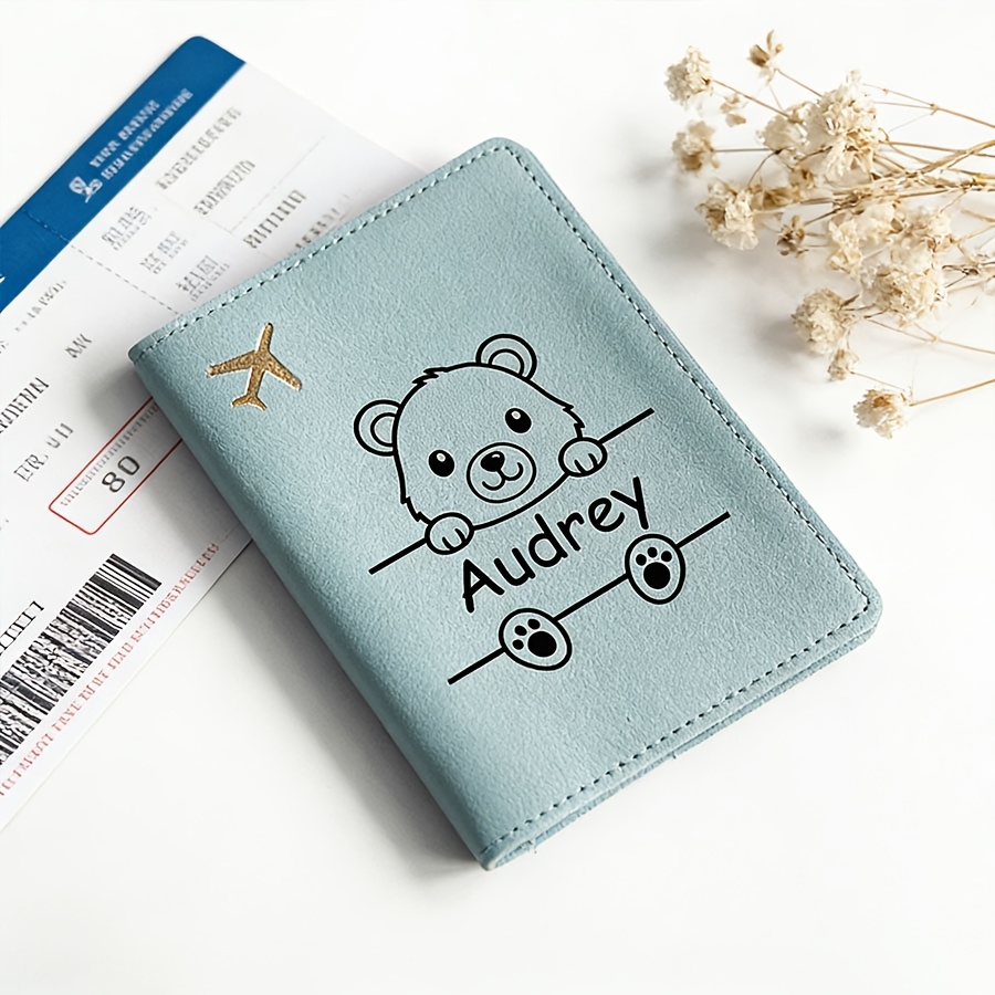 TEMU A Personalized Passport Holder With Custom Text, , Couple's Passport Pouch, Featuring A Cute Cartoon , Travel Wallet And Document Organizer, In