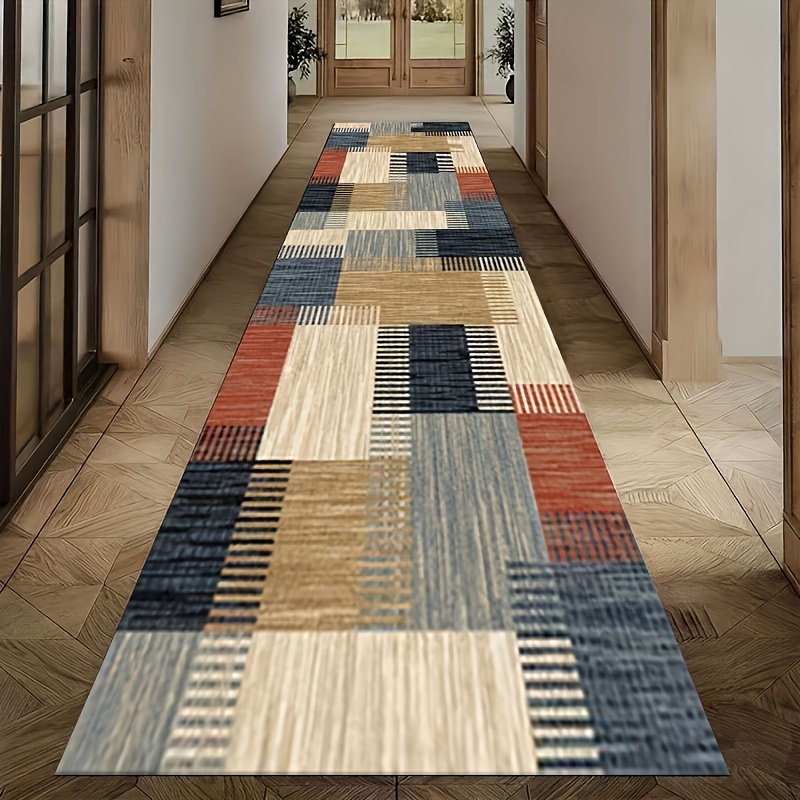 E-shop 1 Bohemian Karo-Läuferteppich, geeignet für Flur, Schlafzimmer, Küche Badezimmer – Dekorative Multifunktionsmatte in Steinbasis mit Bohemian