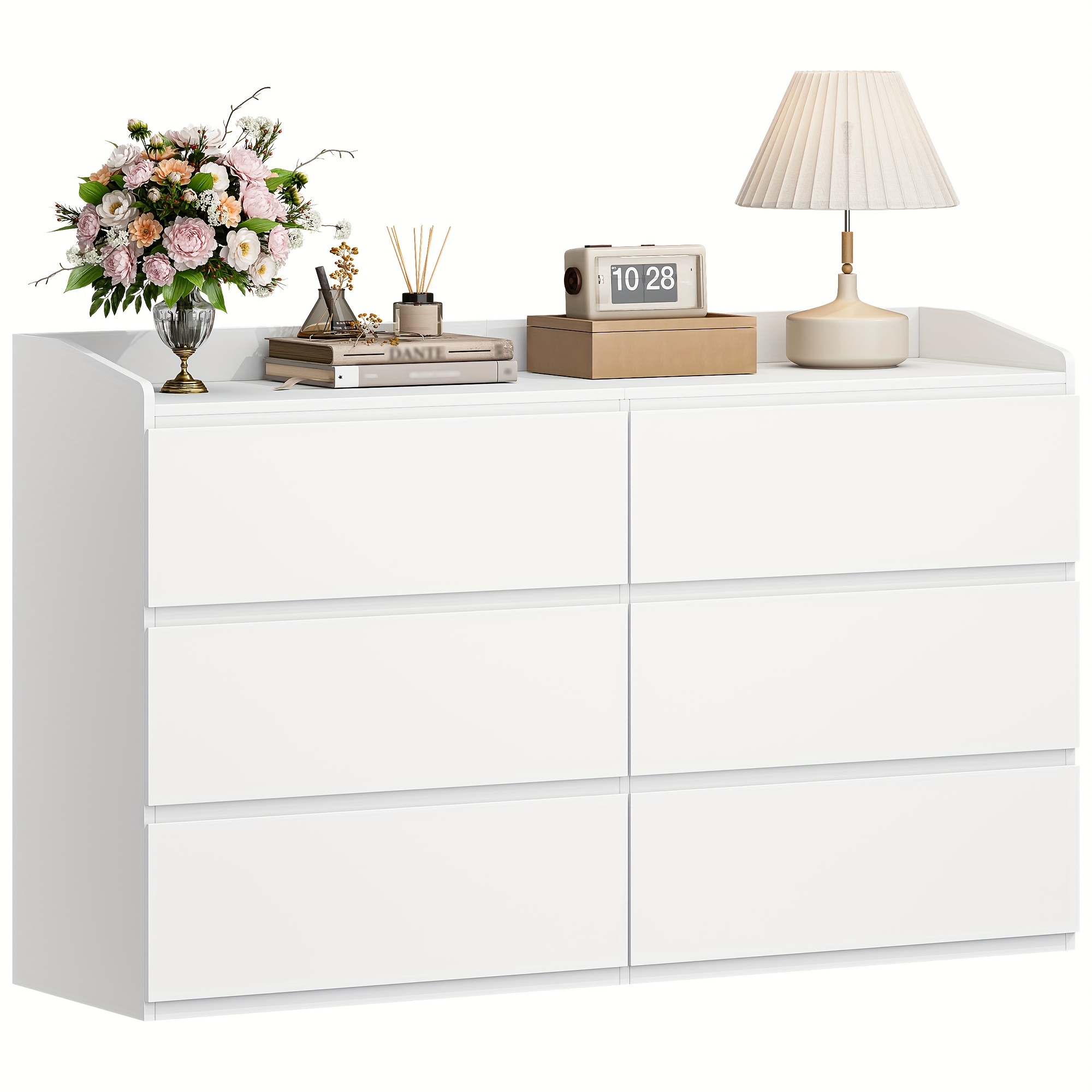 TEMU Cassettiera, 6 Cassetti, Credenza con Piano di Lavoro, Armadietto con Rotaia , Stile Moderno, Adatta per Soggiorno e da Letto, 40 x 138 x 84 cm