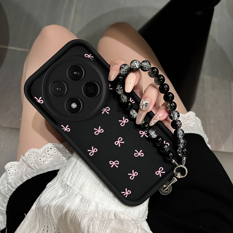 TEMU Phone Case: Compatible With Honor Magic 7 Lite, With Lanyard Accessory, The Fashionable Preppy Aestheticsoft Girl Bow Pattern Phone Case