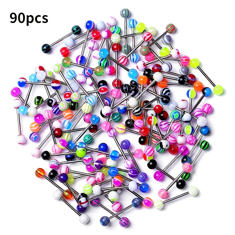 15/45/90pcs Of Women's Trendy Tongue Rings, Made Of Stainless Steel Barbell Piercing Jewelry (colors May )