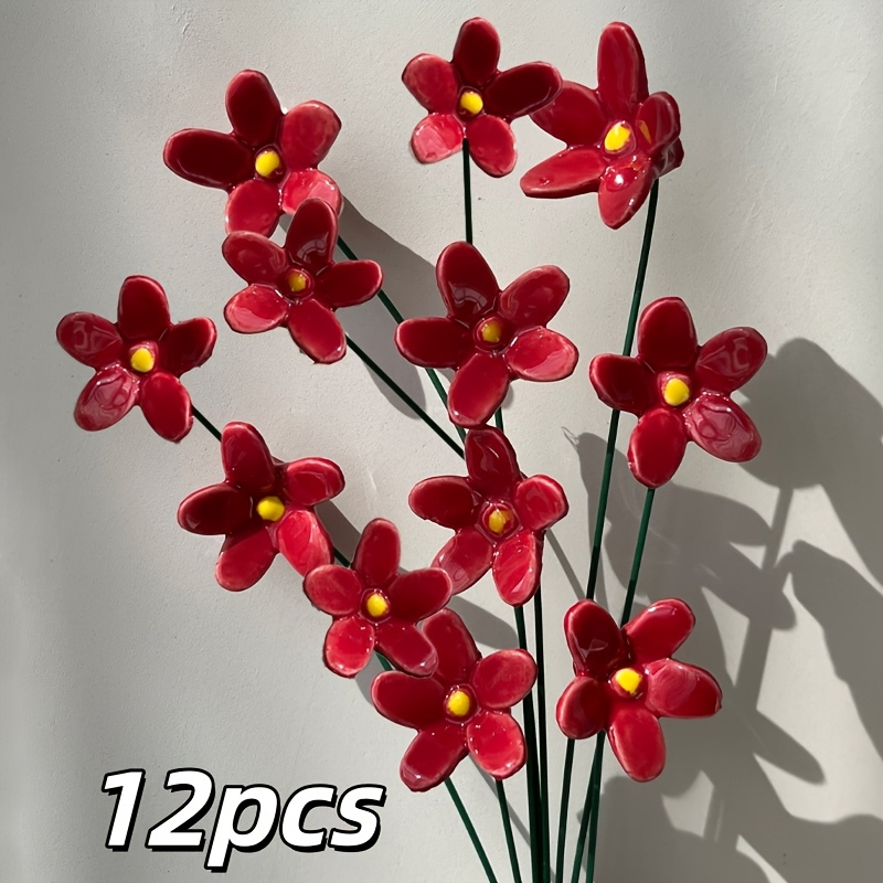 E-shop 12 Stück handbemalte Keramikblumen, "" handgefertigte Keramik-Kunst, verblasst nie, ewige Keramikblumen, geeignet für Innen- Außendekoration,