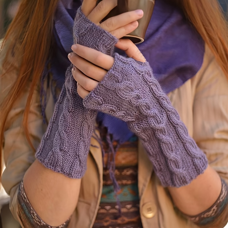 TEMU Retro Kabel Schal Jacquard Halb-Finger Handschuhe, Herbst Winter Pendeln Warme Damen Handgelenkband Ärmelabdeckungen, Weihnachten